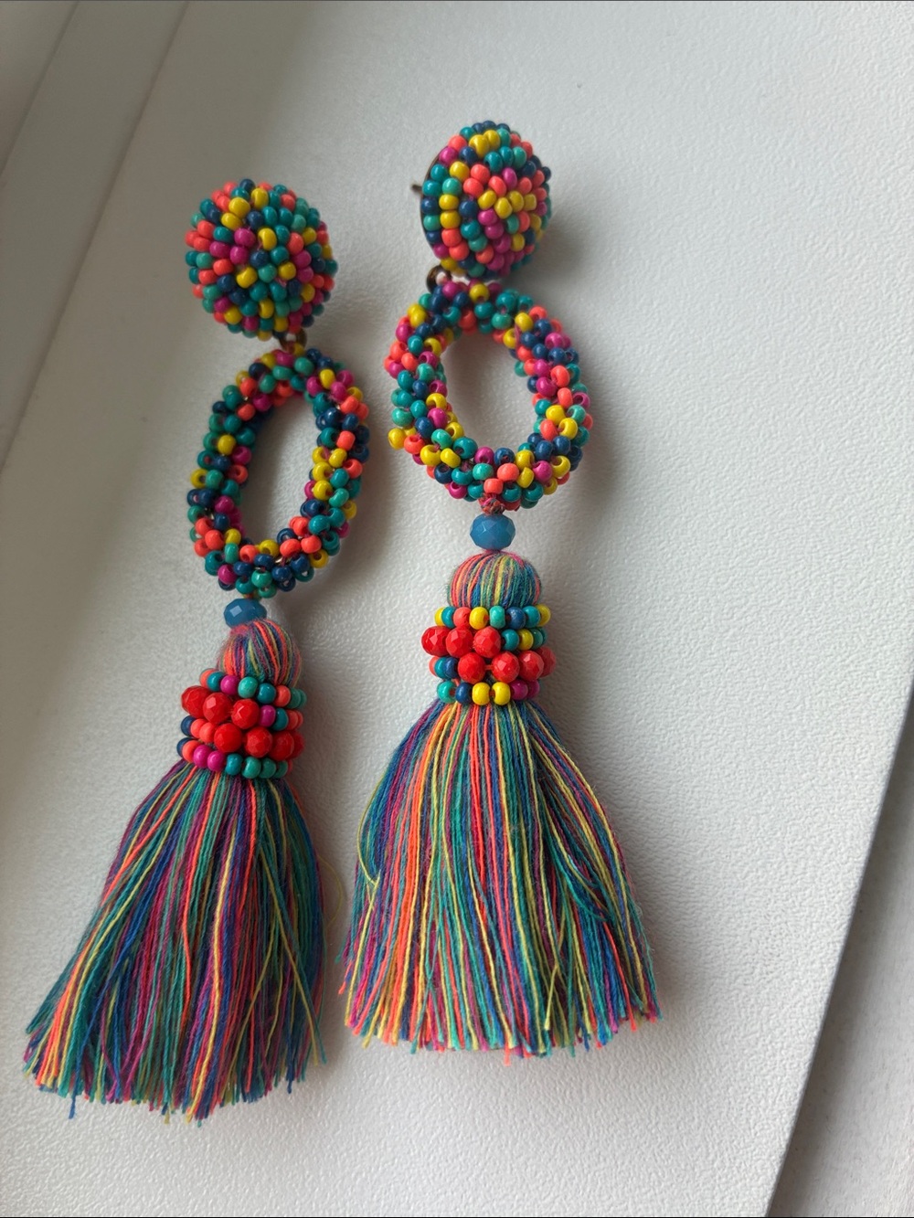 Multicolor Beaded Tassel Drop Earrings - Vibrant Rainbow